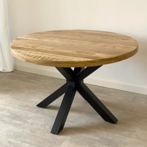Mesa de Comedor Redonda 140cm en Metal y Mango