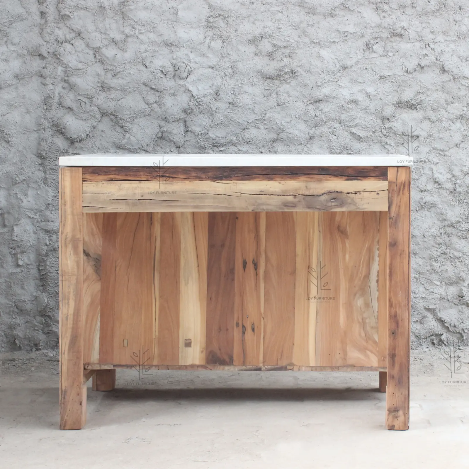 Isla de Cocina en Madera Reciclada y Mármol Ibiza - Imagen 4