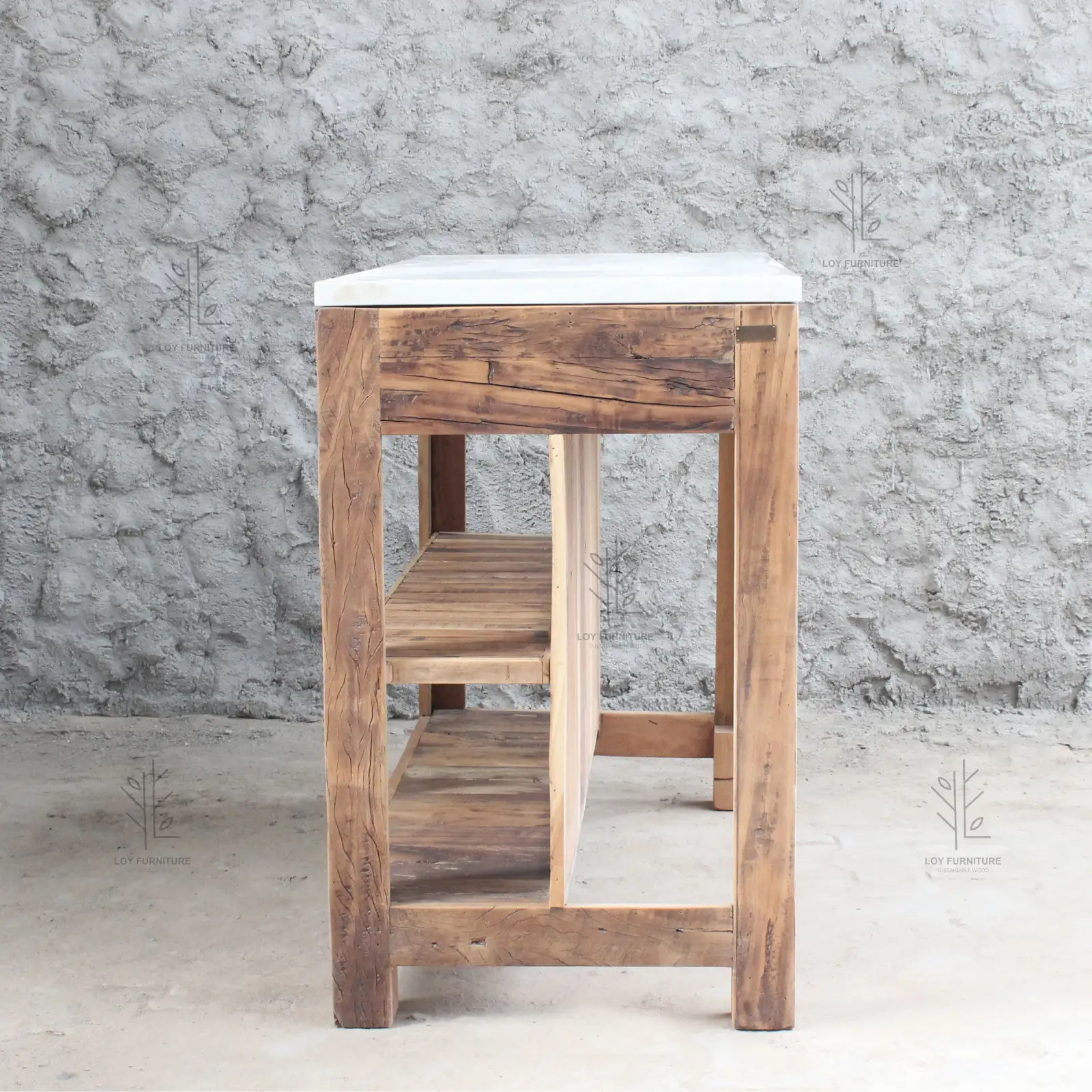 Isla de Cocina en Madera Reciclada y Mármol Ibiza - Imagen 5