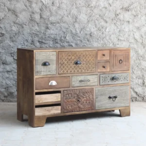 Mueble 115cm Multicajones Tallado en Mango Jaipur