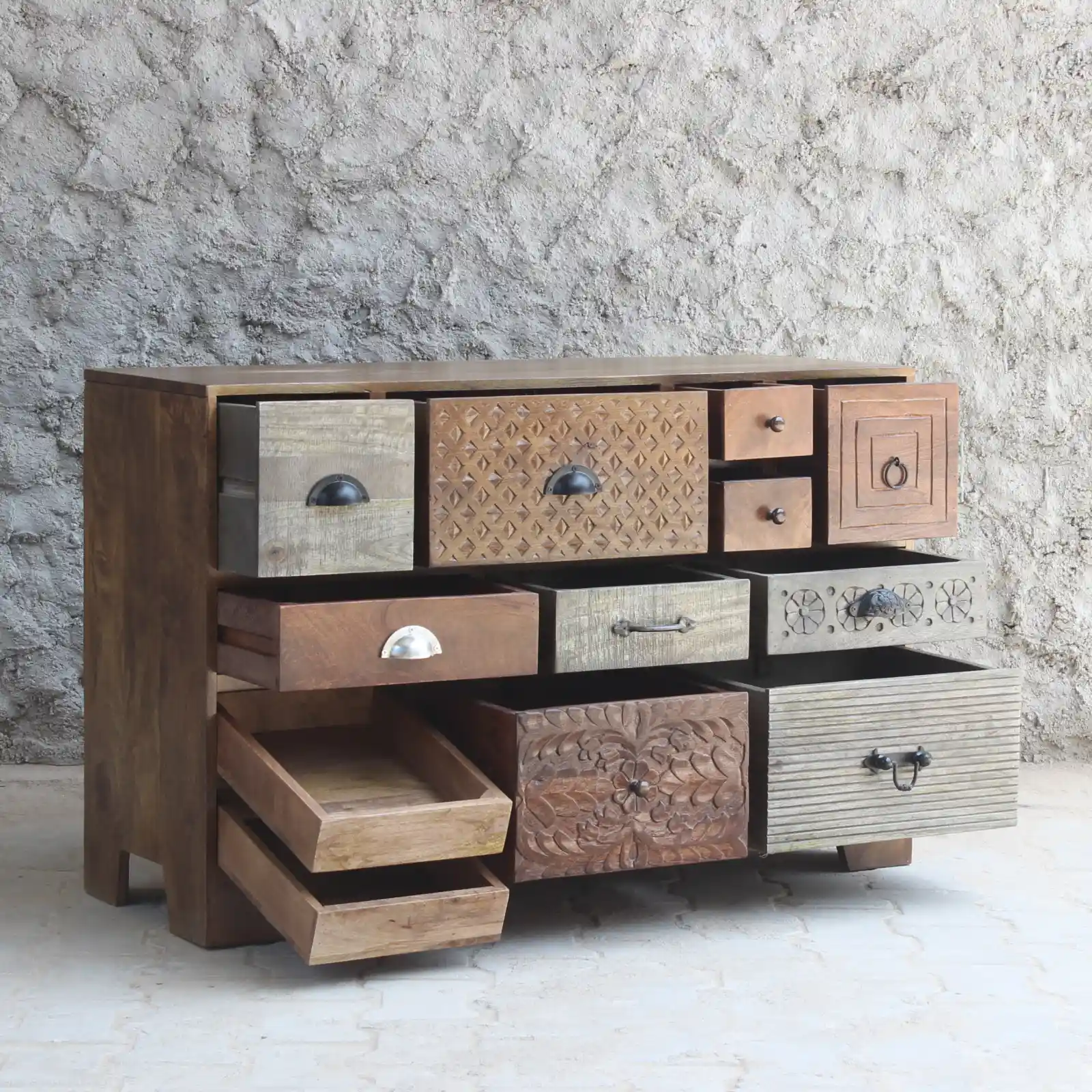 Mueble 115cm Multicajones Tallado en Mango Jaipur - Imagen 3