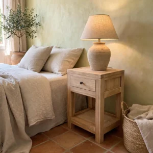 Mesita de Noche con Cajón en Mindi Natural Provenza