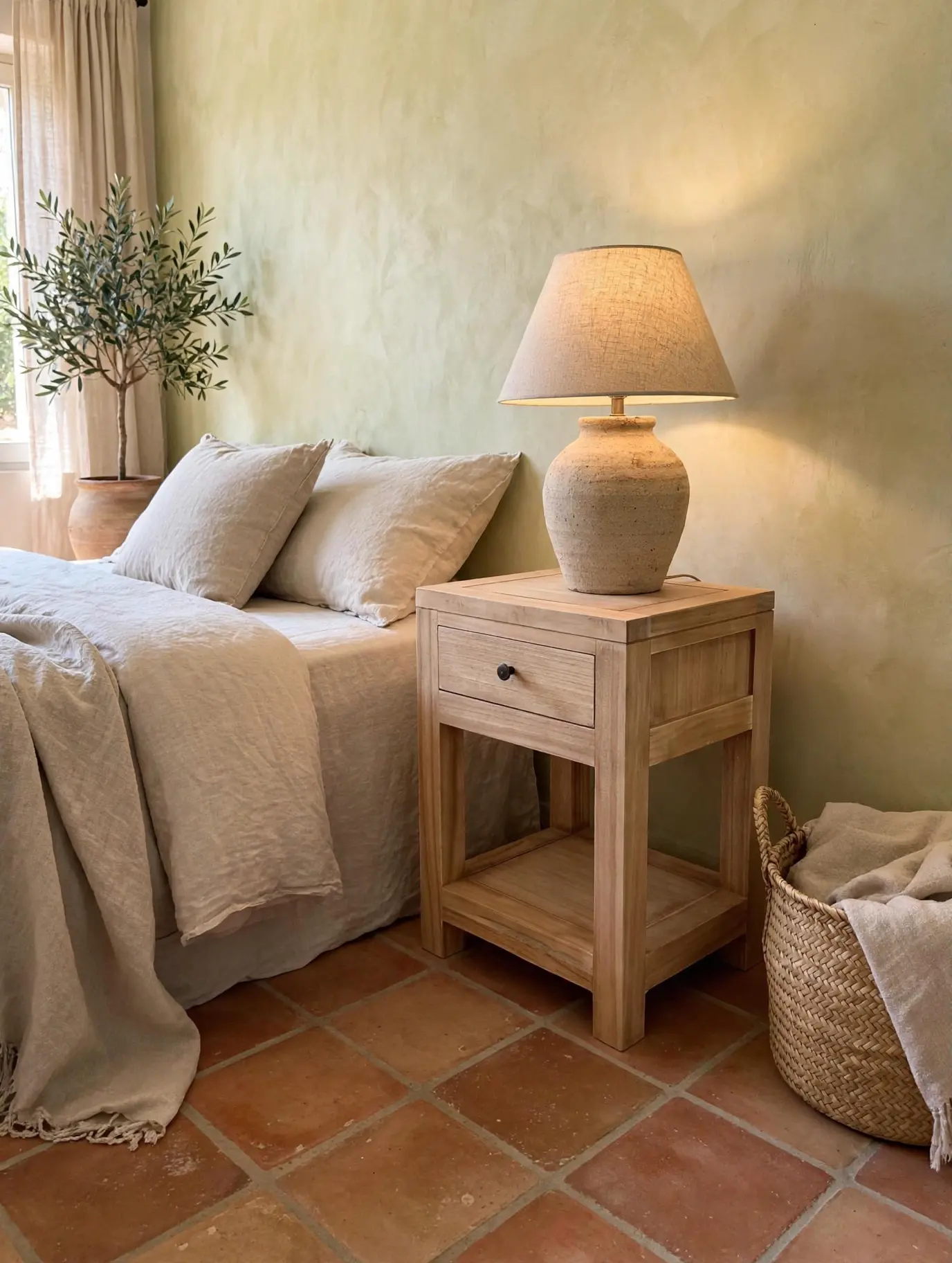 Mesita de Noche con Cajón en Mindi Natural Provenza